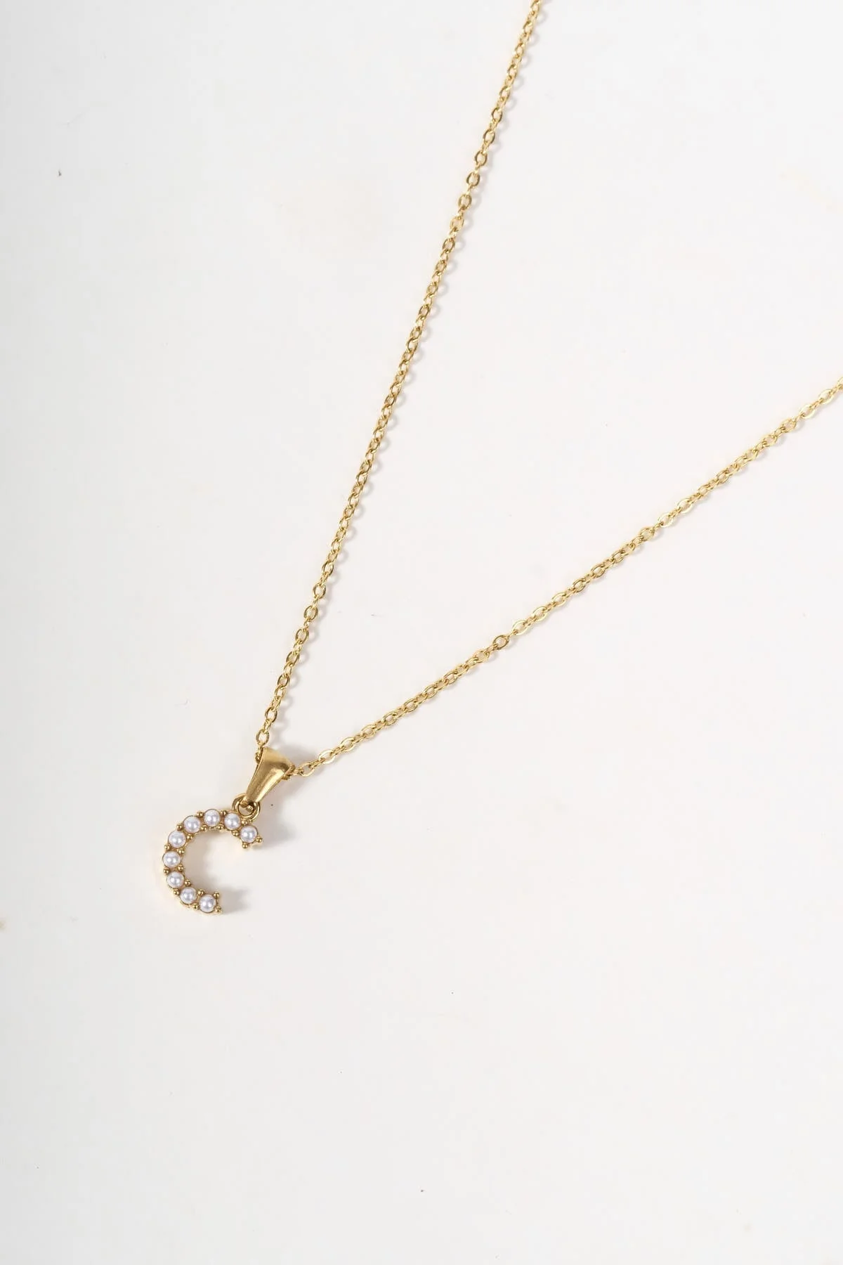 Gold Plated Faux Pearl C Initial Necklace