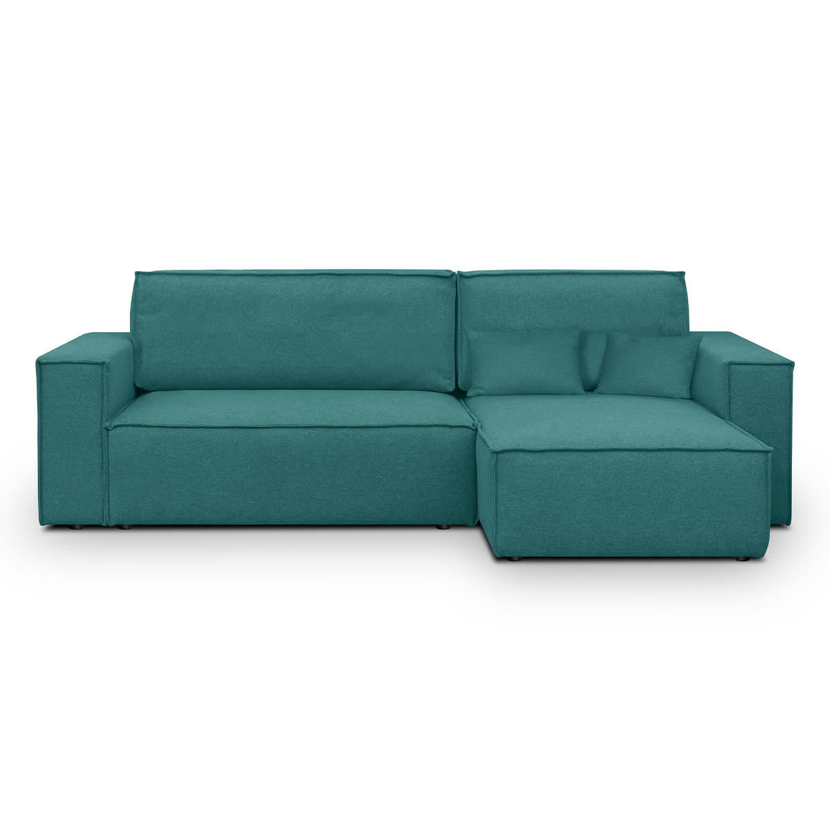 LIVIA NEW - Canapé d'angle convertible 4 places en tissu bleu canard