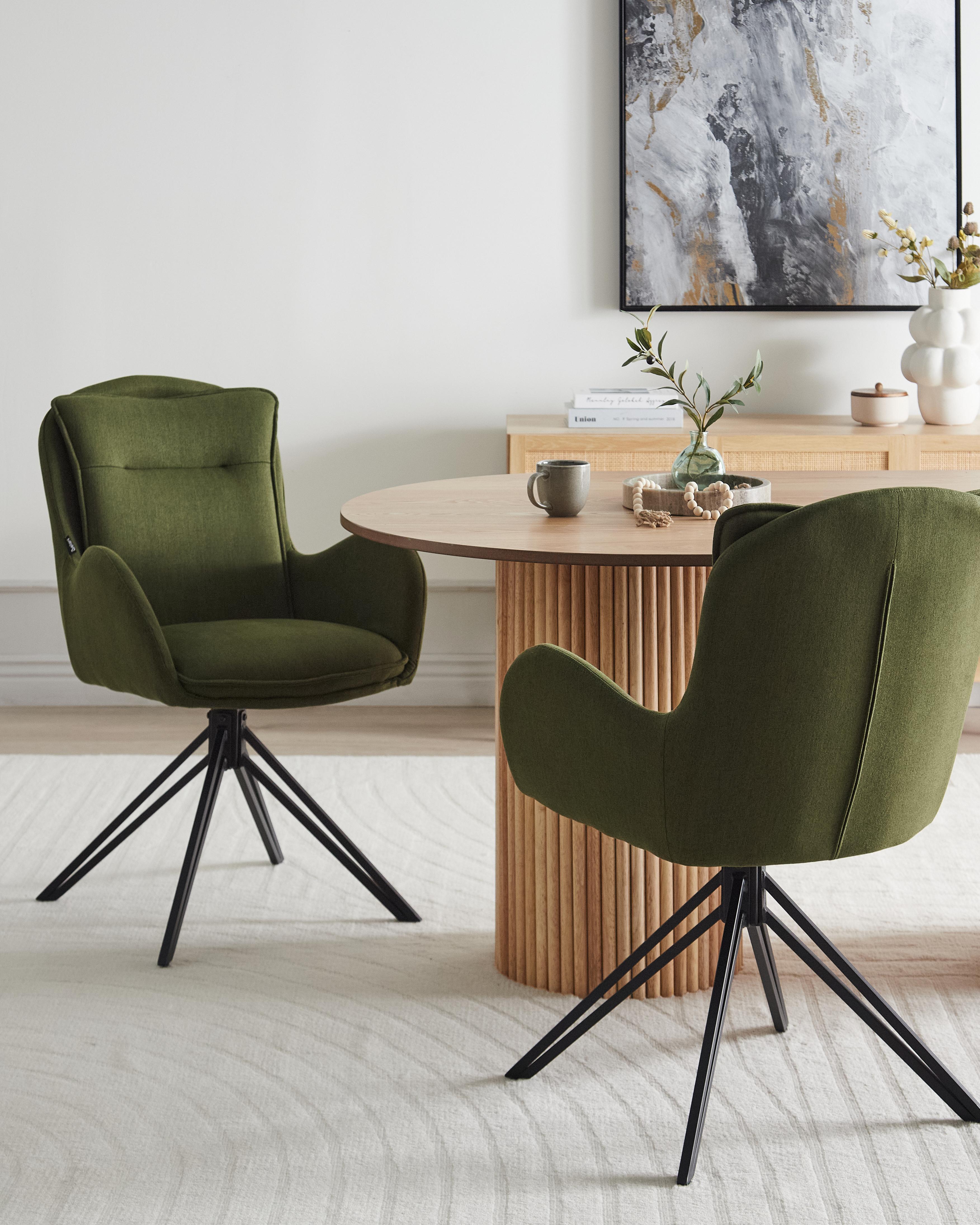 Set of 2 Dining Chairs Swivel AVELAR Fabric Dark Green