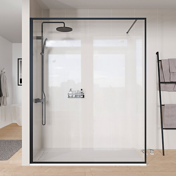 Paroi de douche italienne 160x220cm, verre NANO 8mm, profilé mural   barre stabilisation noir mat - FRAME