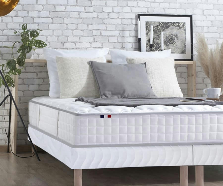 ENSEMBLE COSMOS - Ensemble matelas ressorts sommier blanc 160x200