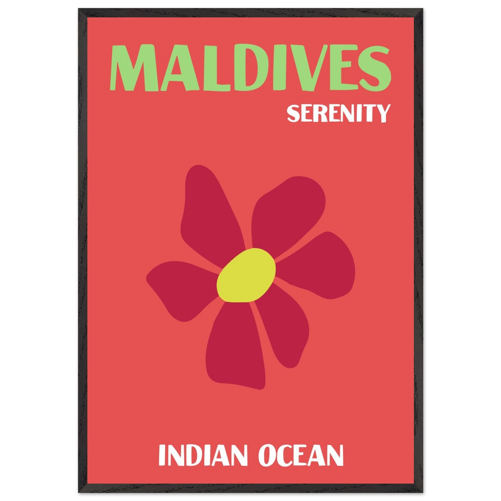 Artfulprints Poster met Lijst Indian Ocean - Maldives  - 70x100 cm - Rood