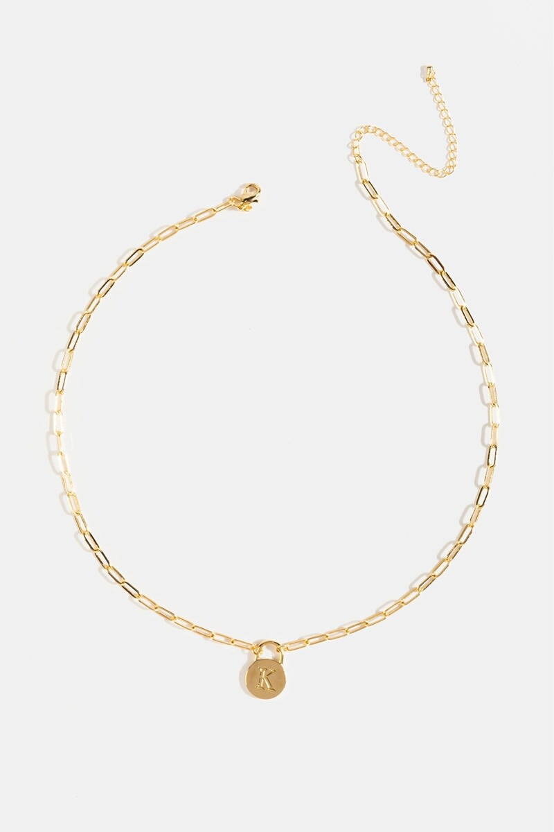 Initial Curb Chain Pendant Necklace Gold