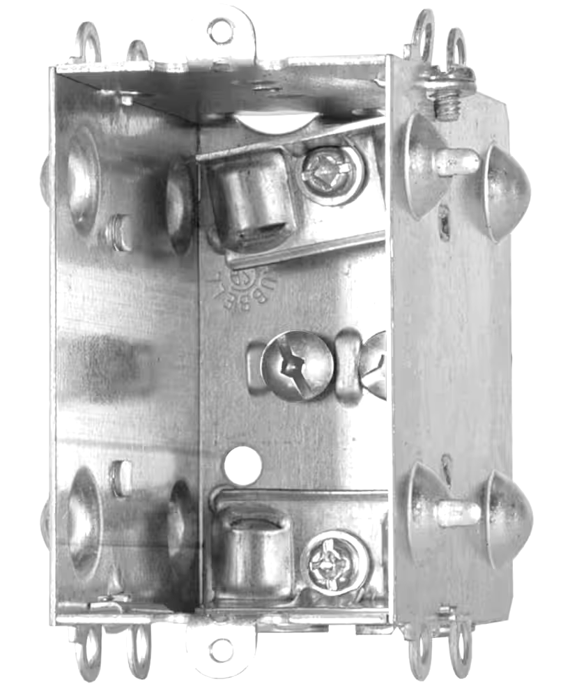 Hubbell 1004LHUBAR Gangable Metal Electric Box with Flush Ears, Universal Clamp, 3-in Deep, 15 Cubic Inches