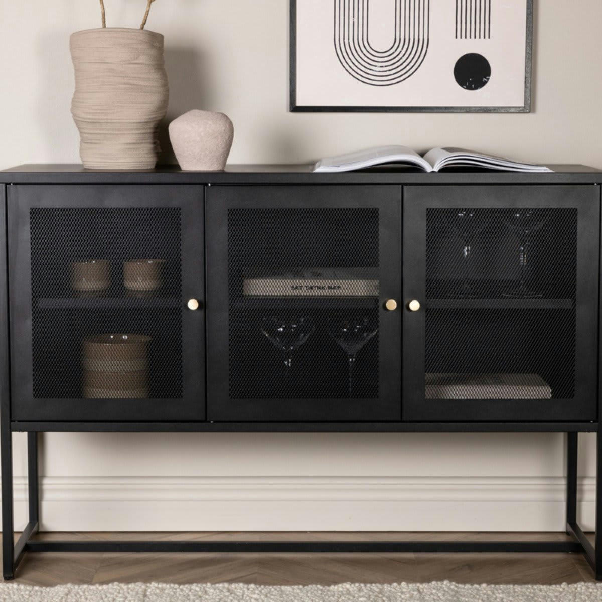 CABANA - Buffet bas industriel en acier 120cm noir