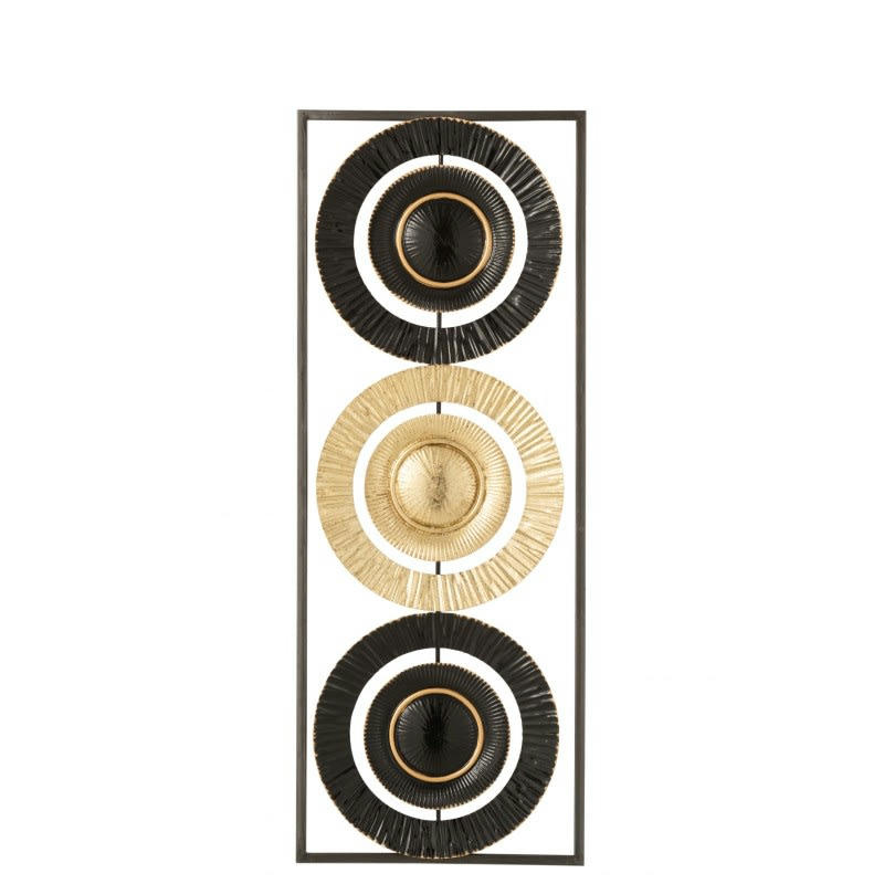 CERCLES - Décoration murale 3 cercles métal noir et or 74x28,5cm