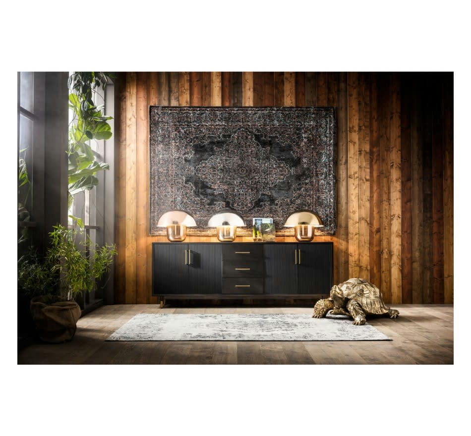 KELIM - Tapis en coton noir, gris et orange 300x200