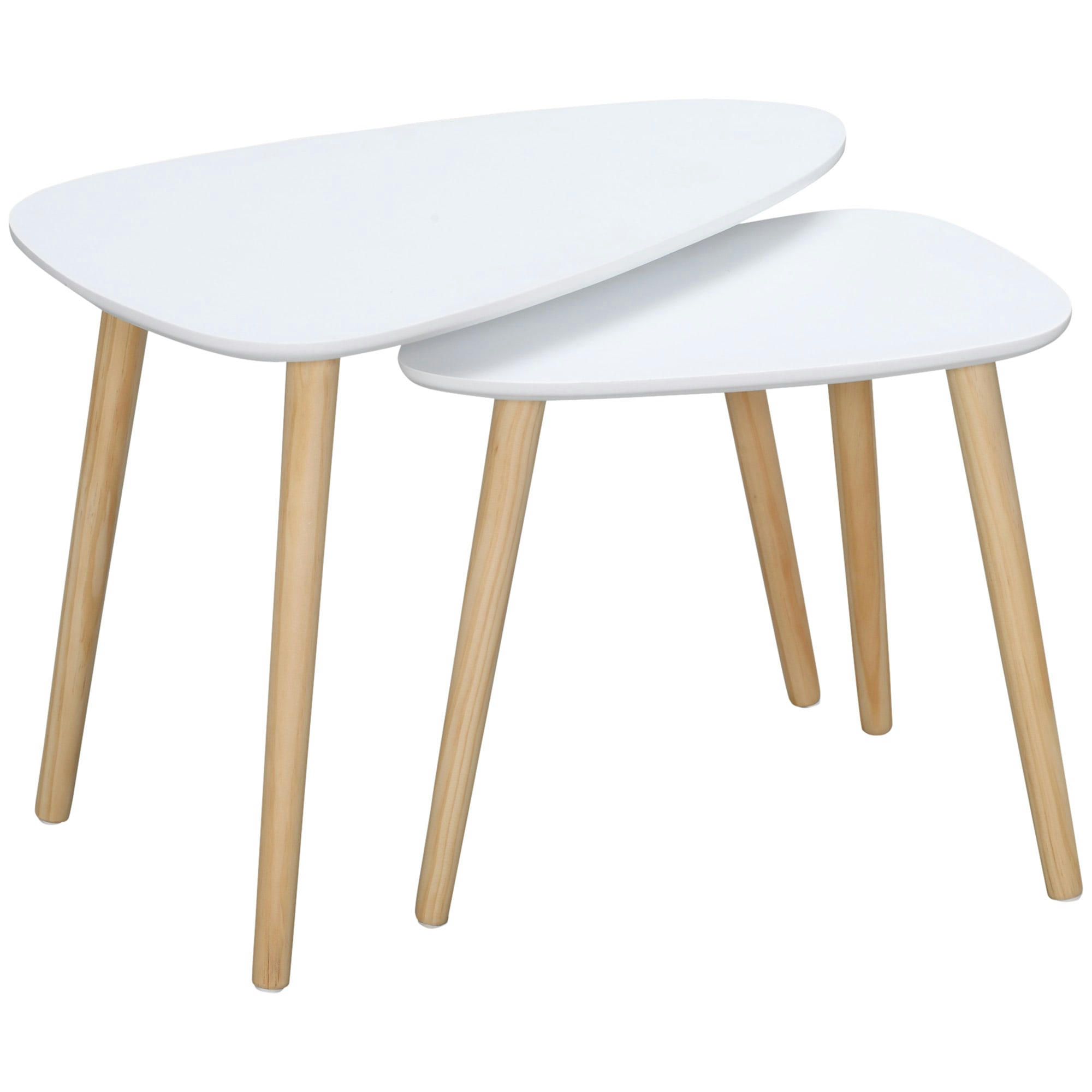 - Lot de 2 tables basses gigognes design scandinave bois clair blanc