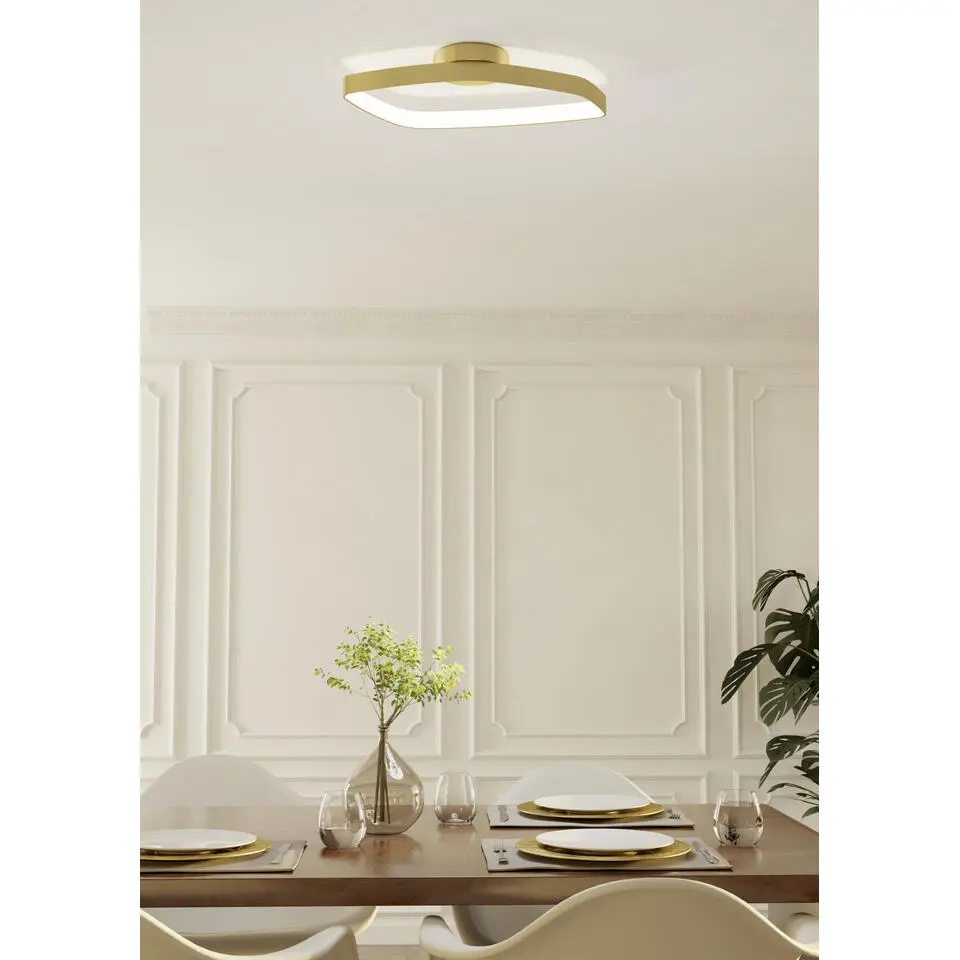 EGLO Vallerosa Plafondlamp - LED - 58 cm - Goud/Wit - Staal