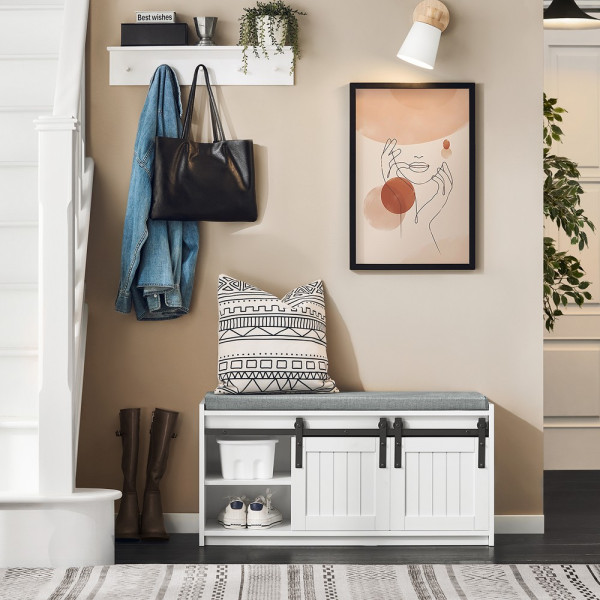SoBuy Szafka na buty z dwoma drzwiami Biały 90x35x46cm FSR133-K-W