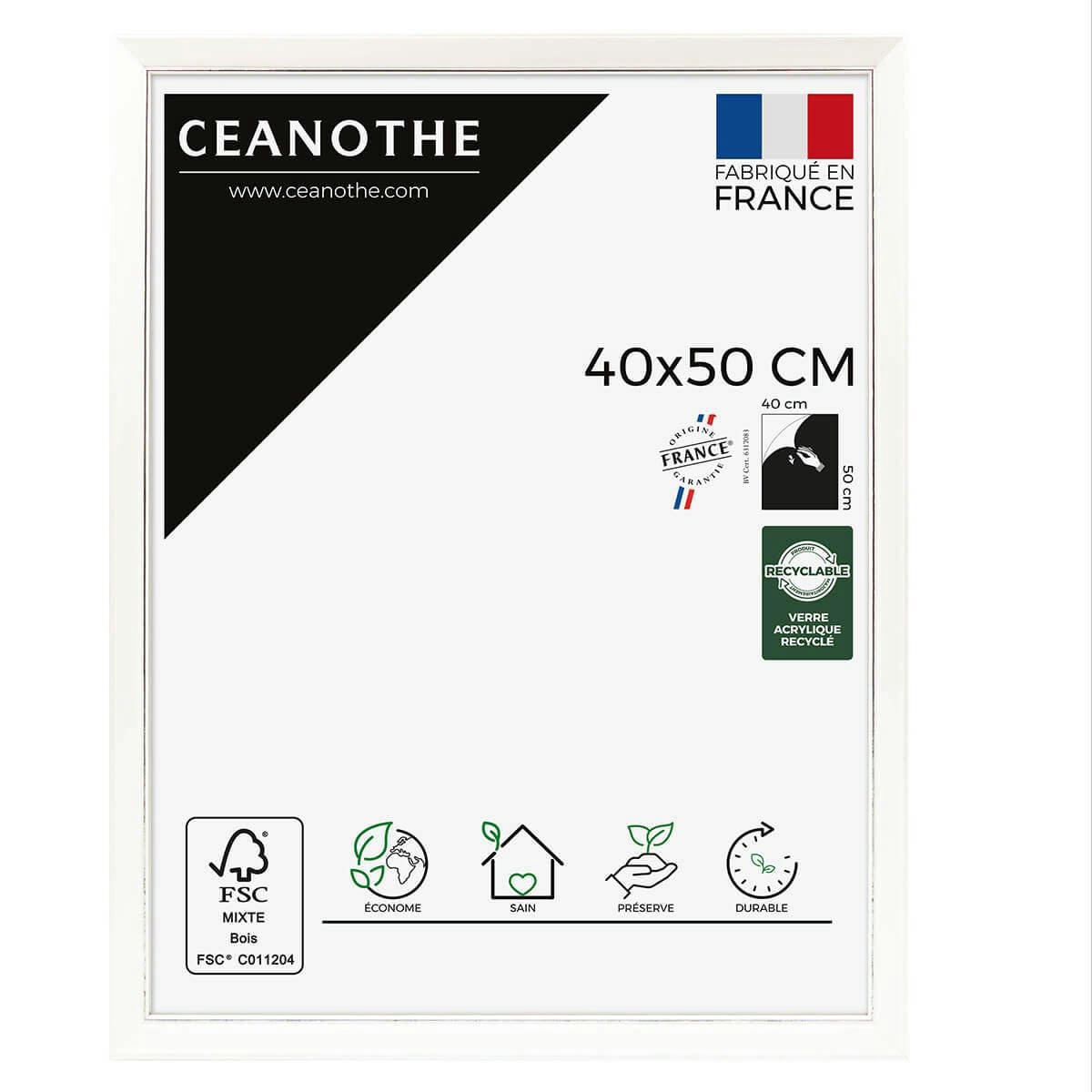 VITTORIA - Cadre photo blanc à la finition argent patiné 40x50 cm bois massif fsc