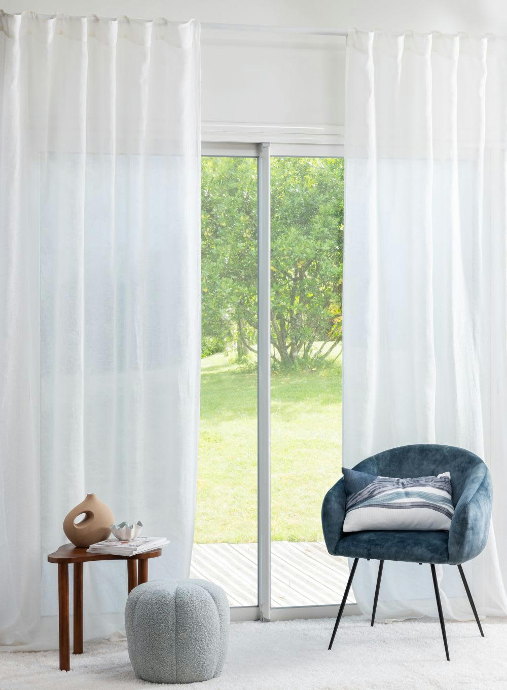 - Rideau à passants voilage en lin blanc à l