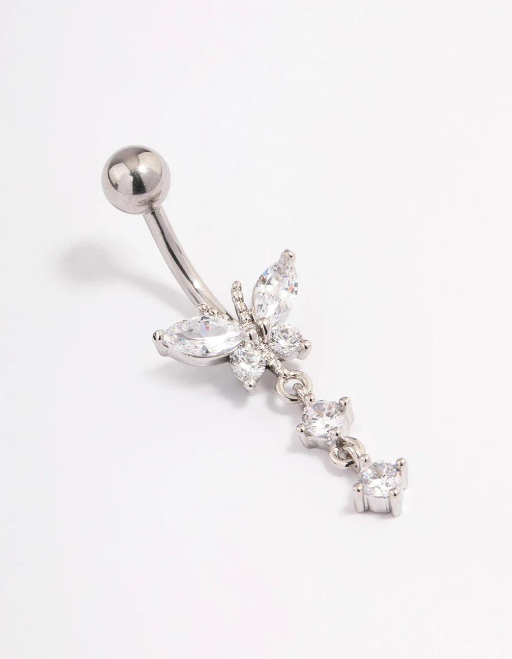 Surgical Steel Cubic Zirconia Butterfly Threadless Belly Bar
