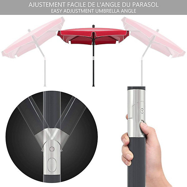 Parasol rectangulaire 2x1.25m avec housse de protection rouge VOUNOT