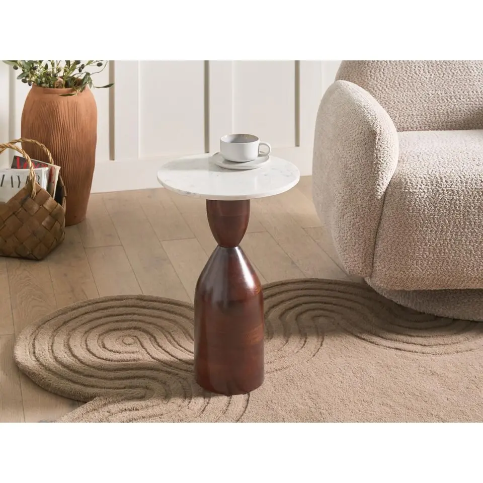 WALLULA - Bijzettafel - Bruin - Mangohout/Marmer