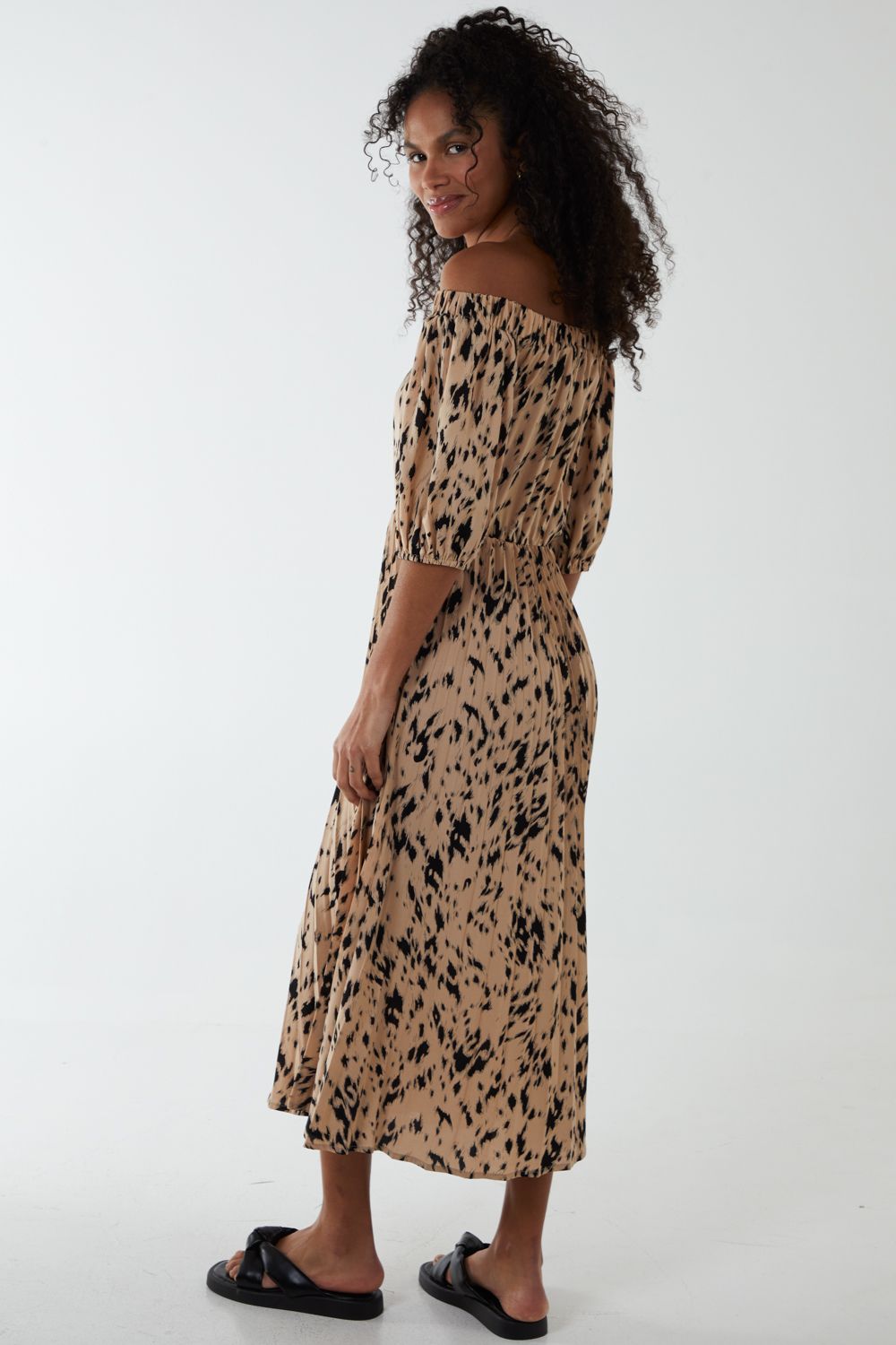 Blue Vanilla Bardot Midi Dress With Pleated Hem