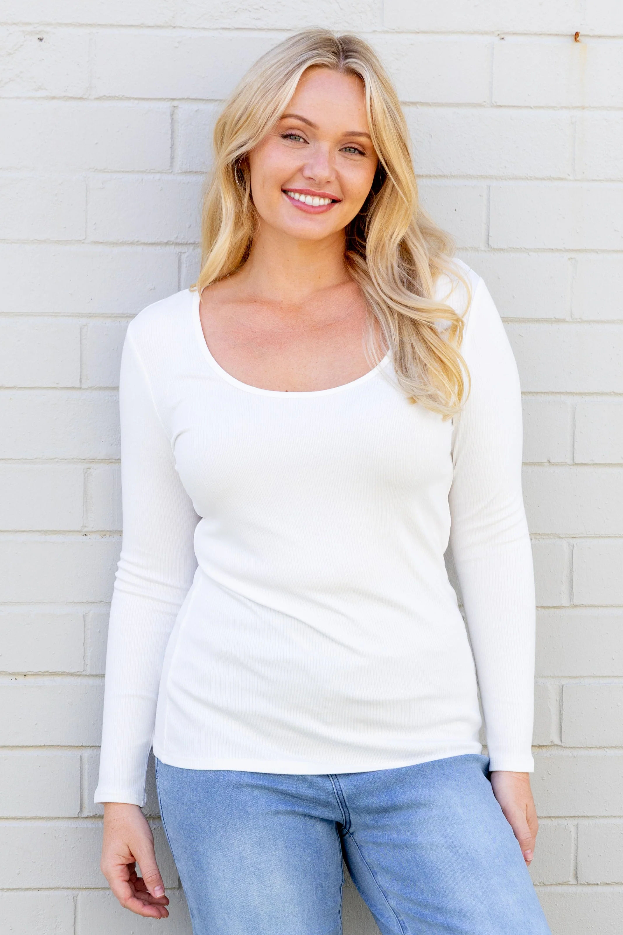 Billi Long Sleeve Rib Tee in White