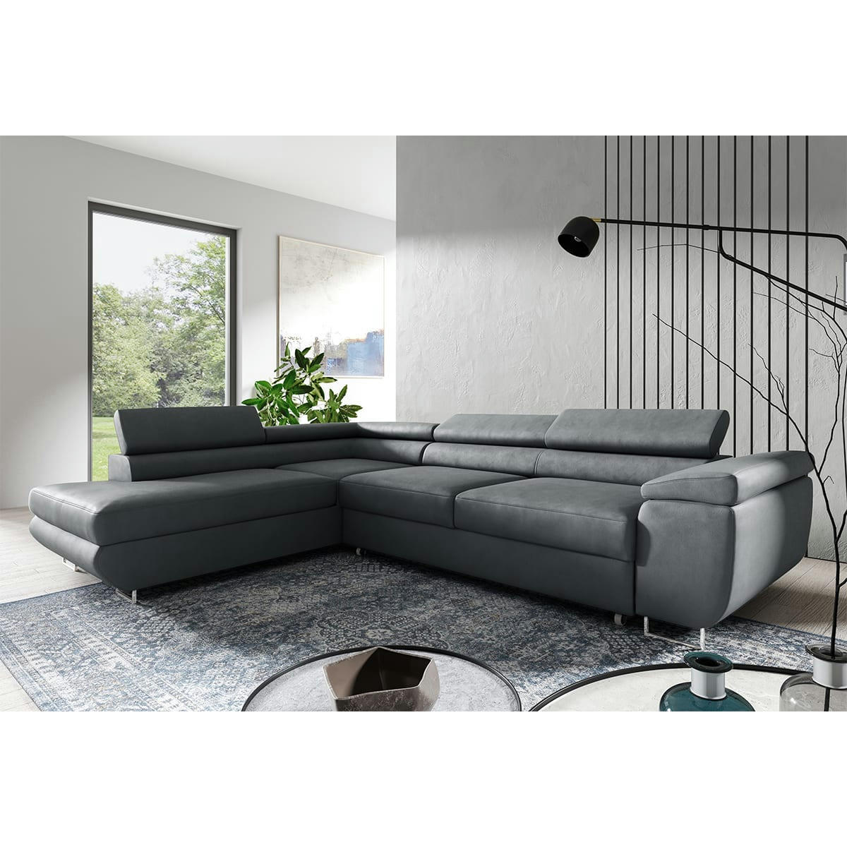 - Canapé d'angle convertible gauche 4 places gris
