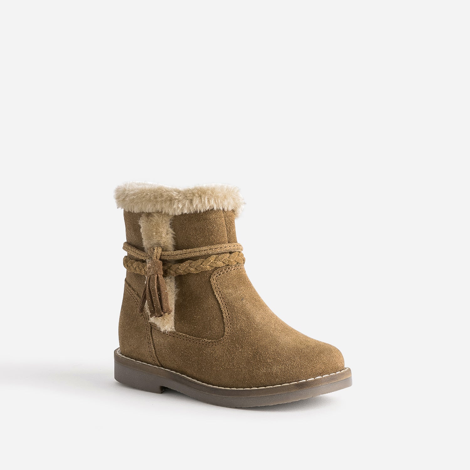 Boots BUGGY camel en cuir velours bord fourré