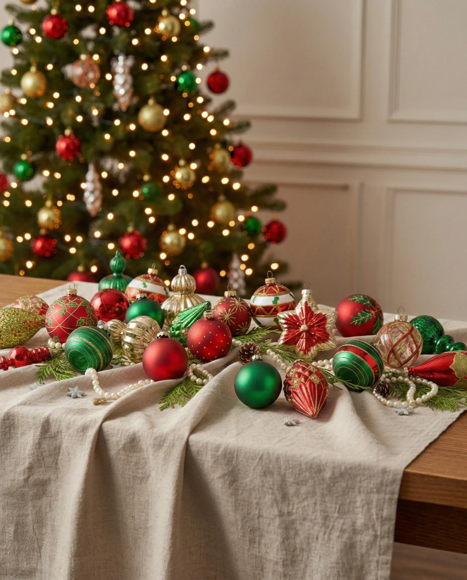Set of 70 Baubles TWINKLE Glass Red/ Green