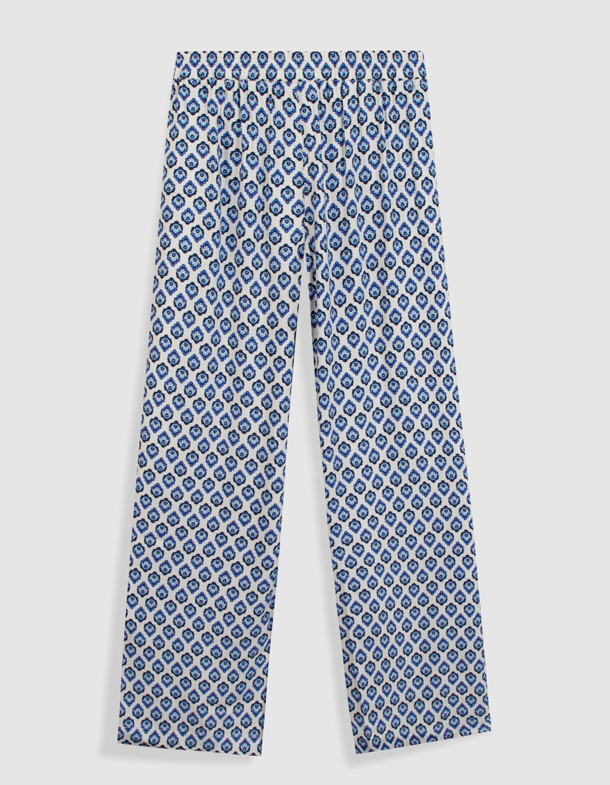 Pantalon large imprimé floral bleu Femme