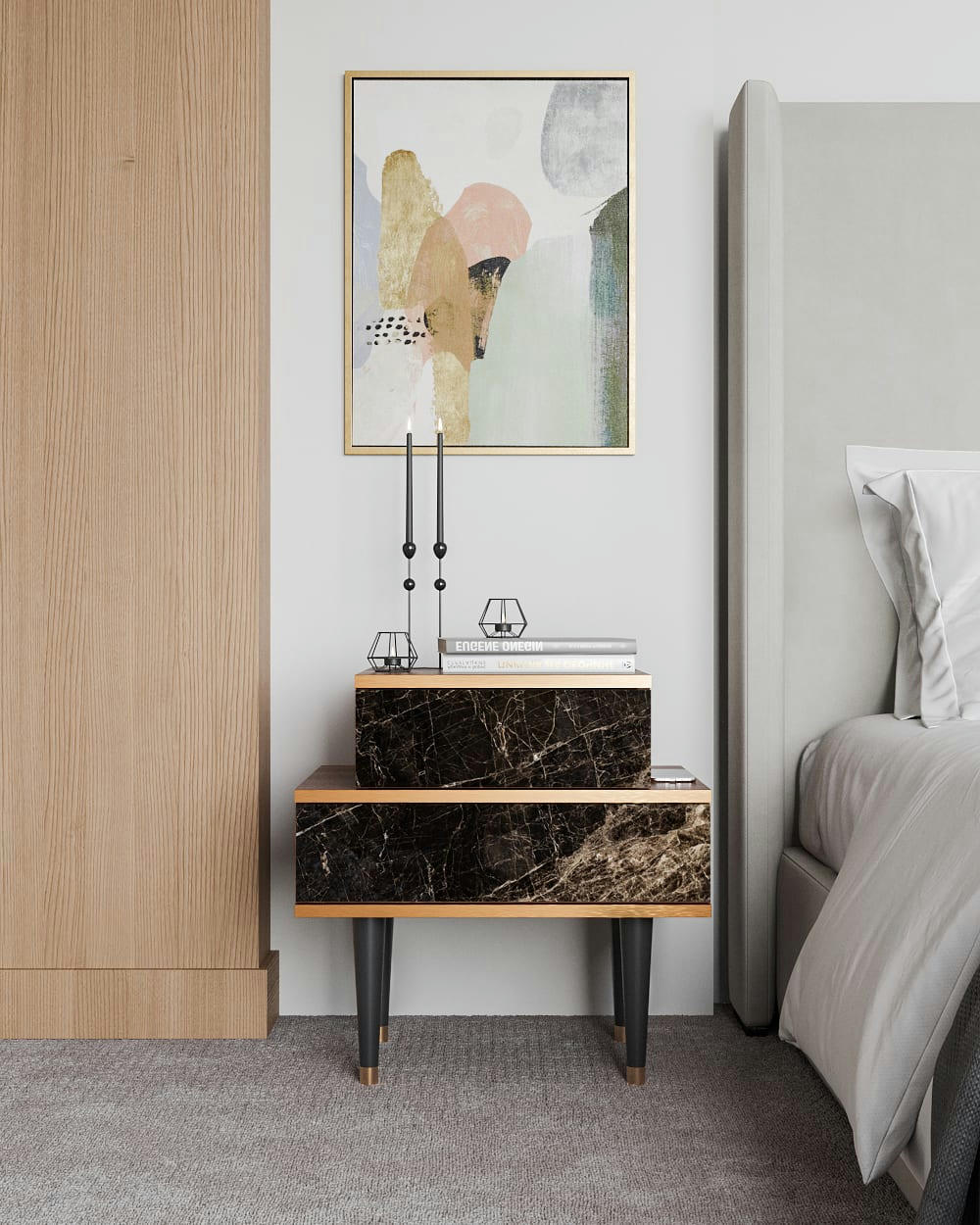 NIGHT ABYSS - Table de chevet noir 2 tiroirs L 58 cm