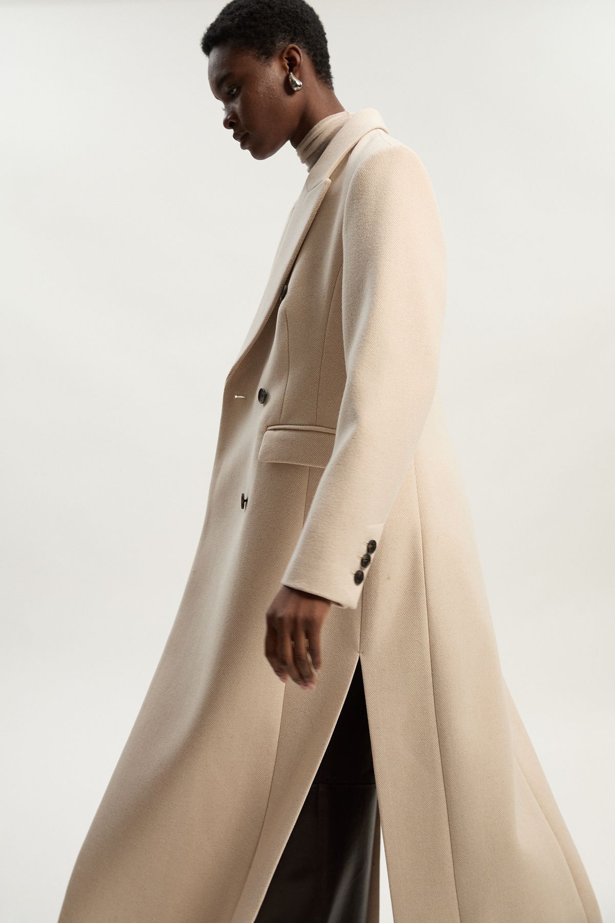 KarenMillen Petite Stripe Wool Double Breasted Tailored Maxi Coat