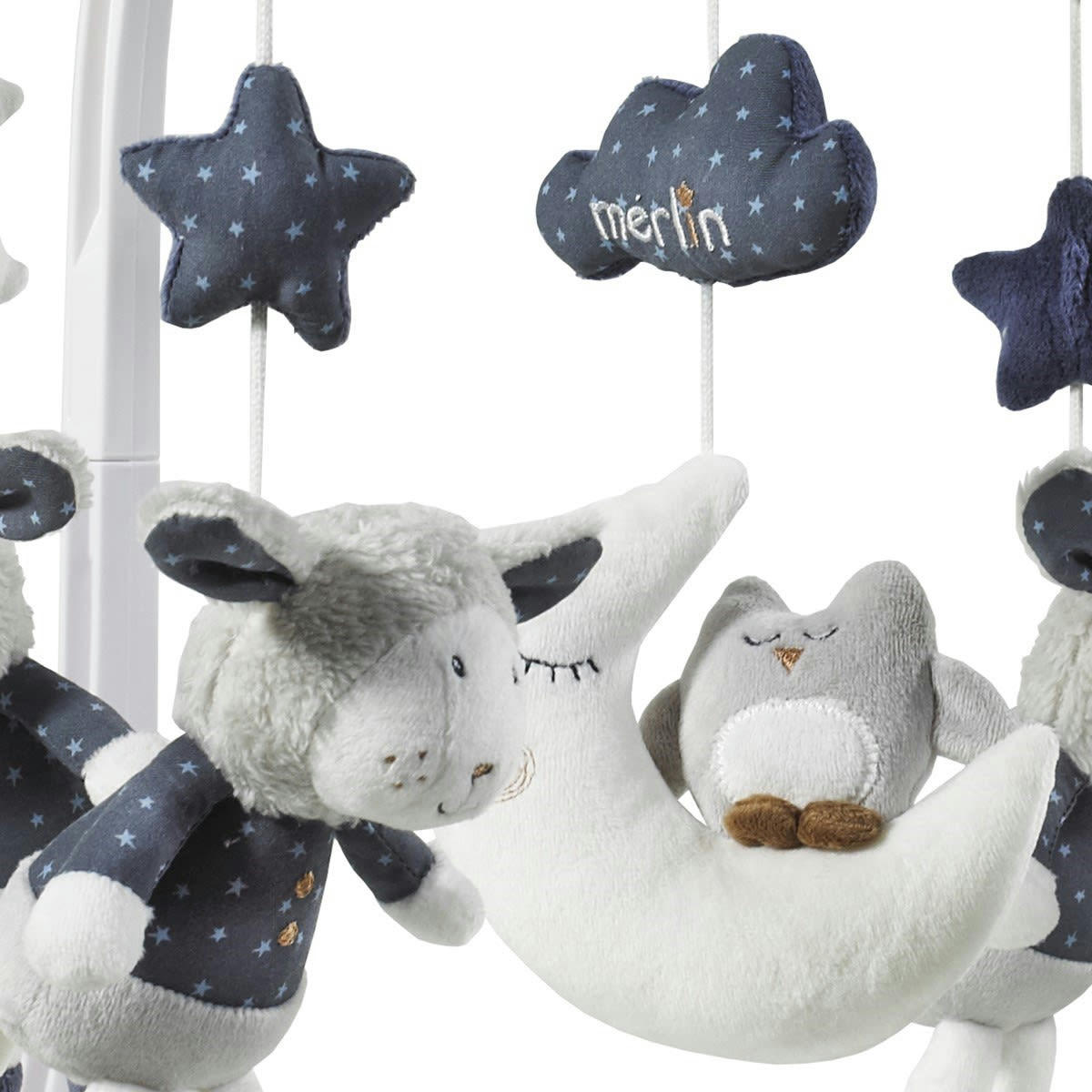 MERLIN - Mobile musical bébé Mouton en coton blanc
