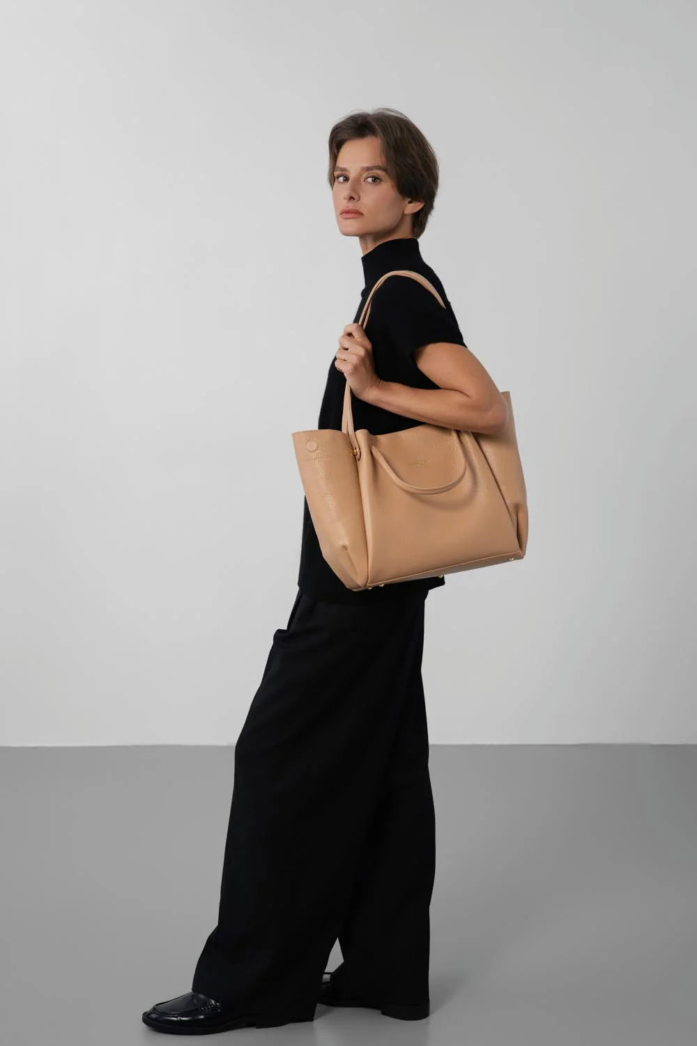 Très grand sac cabas épaule - Foulonné Double LOUISA