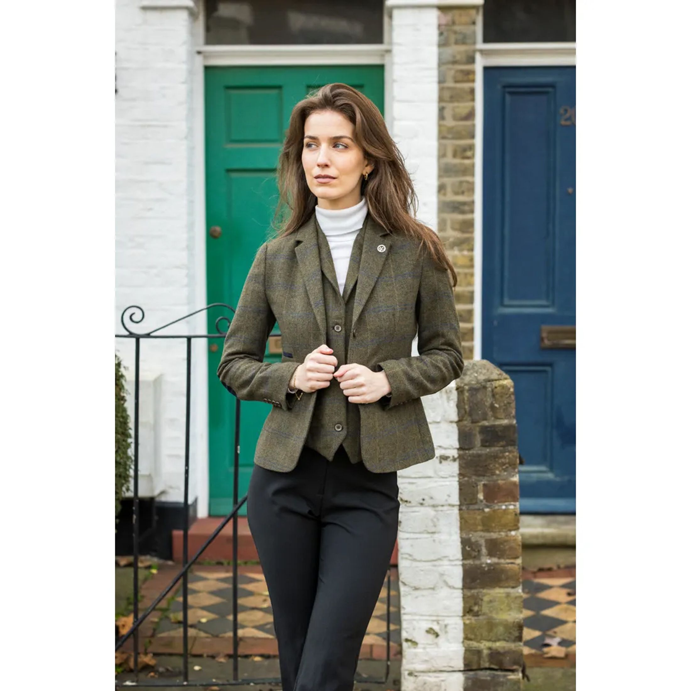 Infinity Leather Women's Tailored Fit Tweed Blazer in Herringbone Check