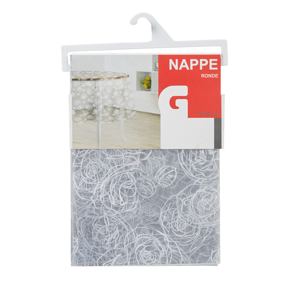 Nappe ronde transparente motif fleurs blanches