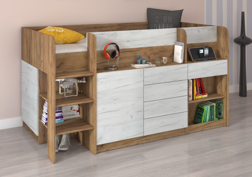 Łóżko Piętrowe Antresola z biurkiem SMIK CR Craft złoty / Craft Biały