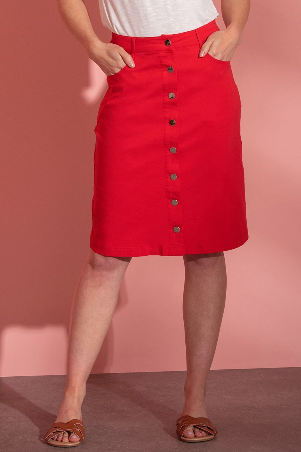 Klass. Button Front Stretch Skirt