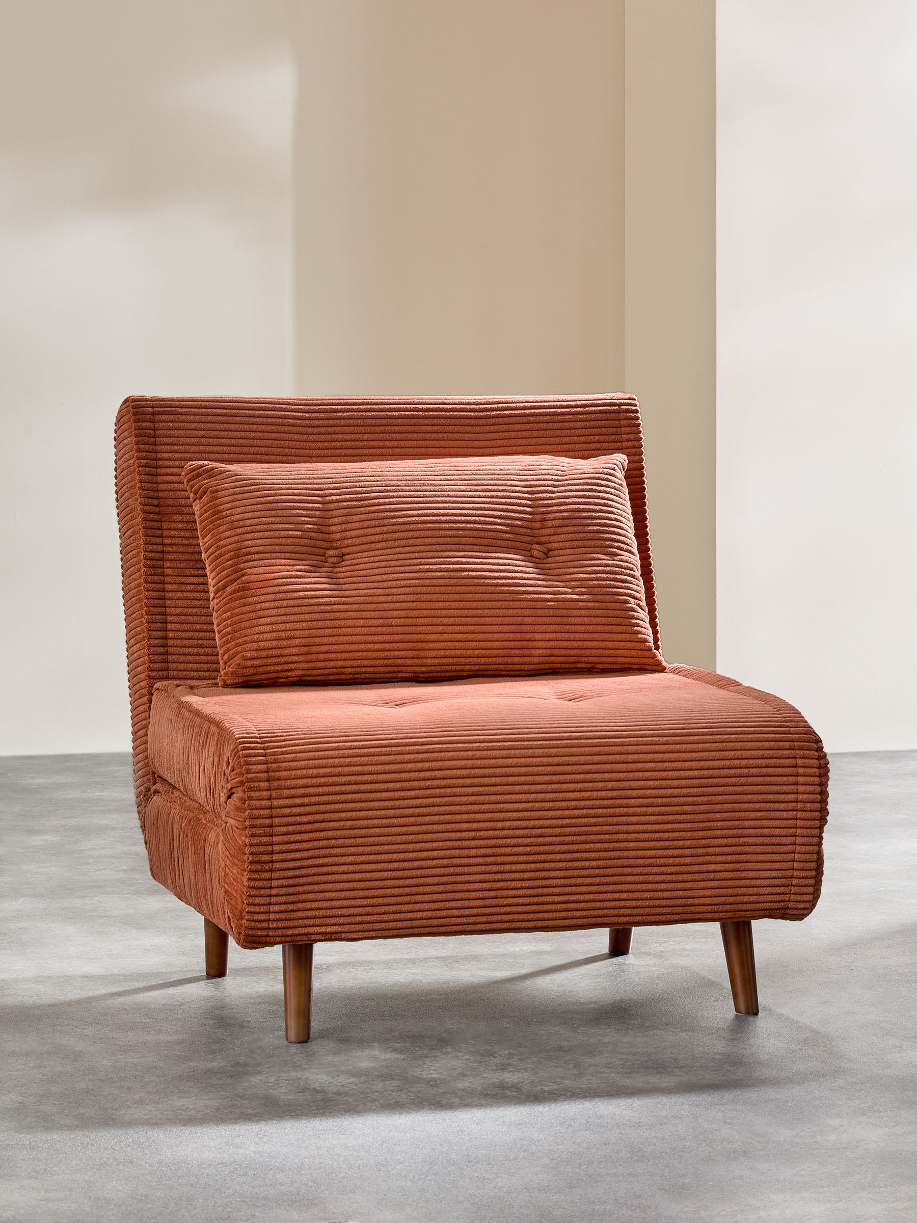 Haru Single 1 Seater Sofa Bed in Nutmeg Orange Corduroy