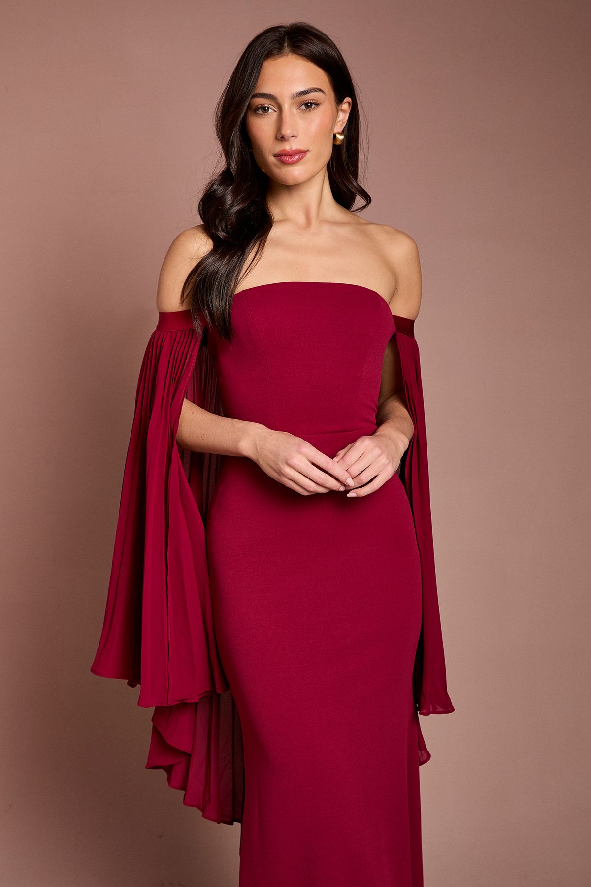 Coast Strapless Maxi Dress With Pleated Chiffon Cape