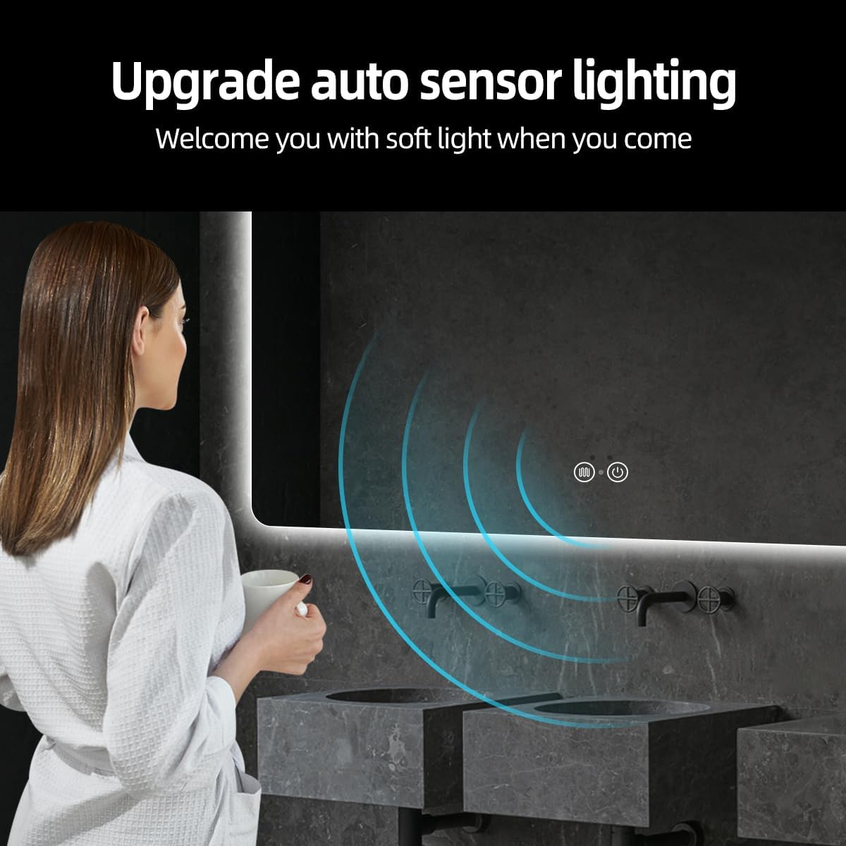 Backlit LED Bathroom Mirror, Infrared Motion Sensor Vanity Mirror with 3-Color Lights, Stepless Dimmable Wall Lighted Mirror with Anti-Fog, Memory, Rectangular (36 H x 36 W)