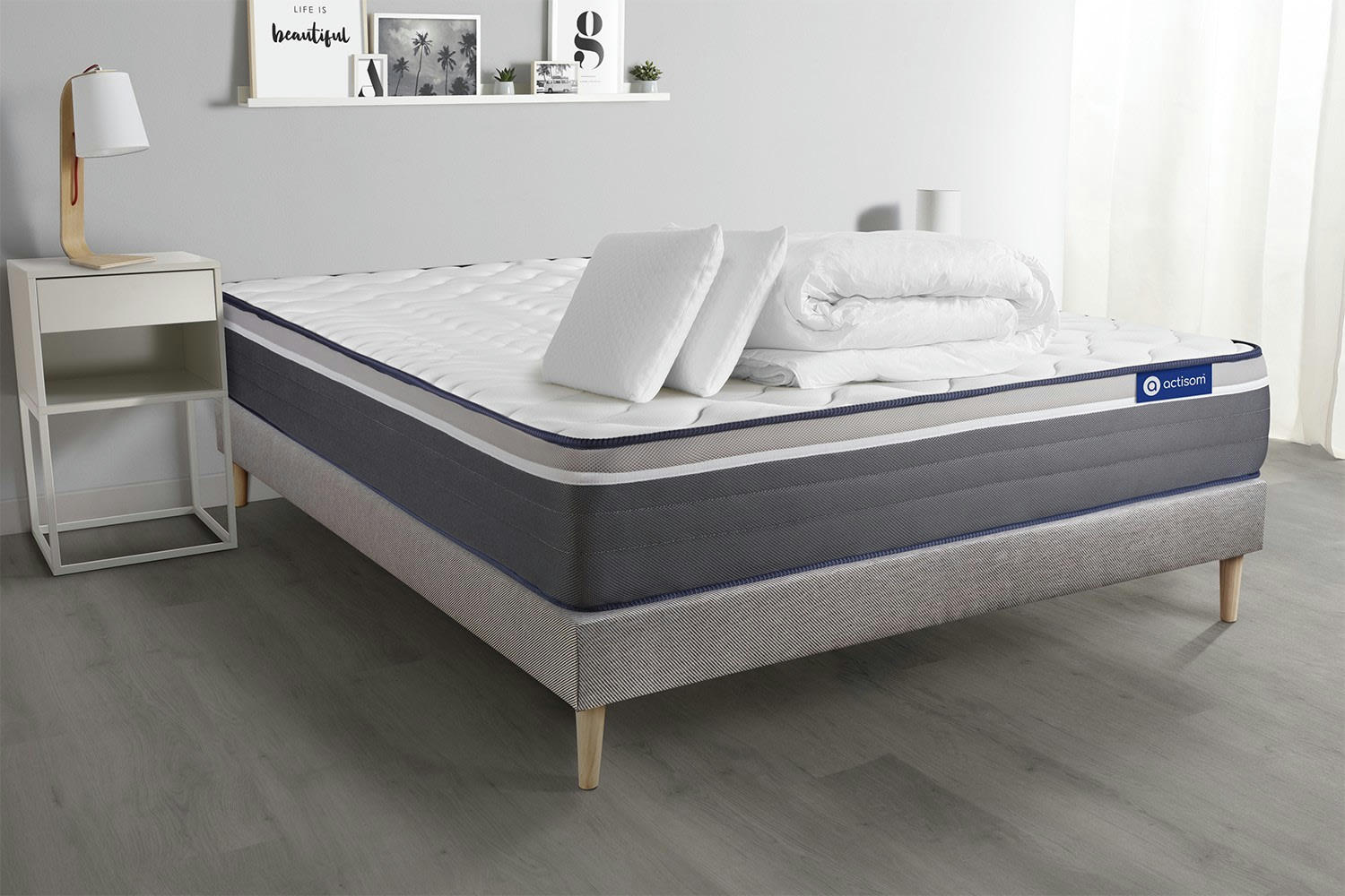 ACTILATEX PLUS - Pack prêt à dormir 200x200 cm sommier kit gris