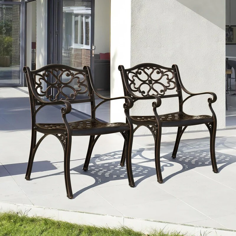 Moasis Set of 2 Outdoor Cast Aluminum Armrest Dining Chairs Patio Bistro Chairs