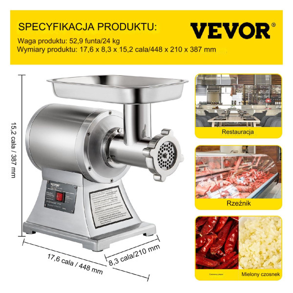 Komercyjna Maszynka do Mielenia Mięsa ze Stali Nierdzewnej 8500 W