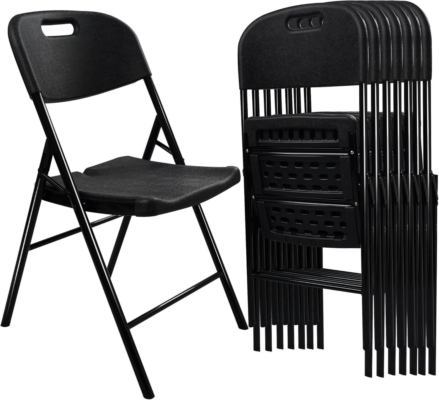 8 Pack Folding Chair, 600 lb Weight Capacity,Indoor/Outdoor Heavy Duty Foldable Chairs for Restaurants, Kitchens, Picnics, Races, Parties & Weddings. (8, Black)