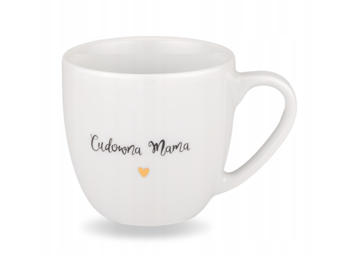 Biały kubek porcelanowy 300 ml - Cudowna mama ze złotym sercem