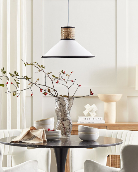 Lampa wisząca materiałowy klosz naturalny z białym