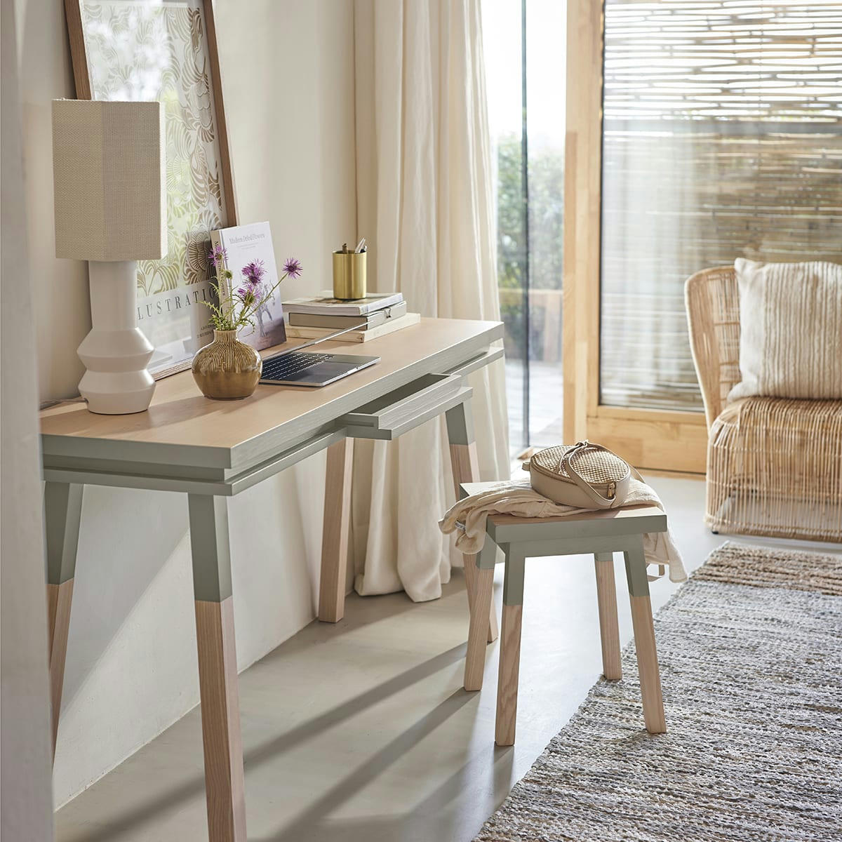 EGEE - Bureau Console rectangulaire 140 cm, 100% frêne massif