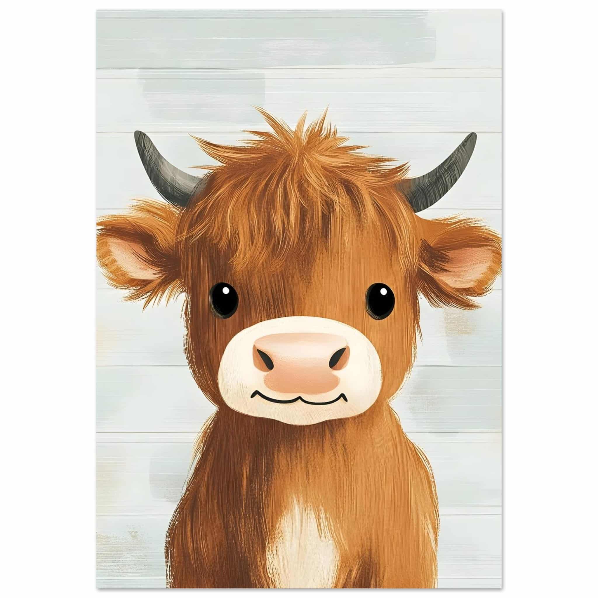 Artfulprints Poster Vriendelijke hooglander  - 70x100 cm - Bruin