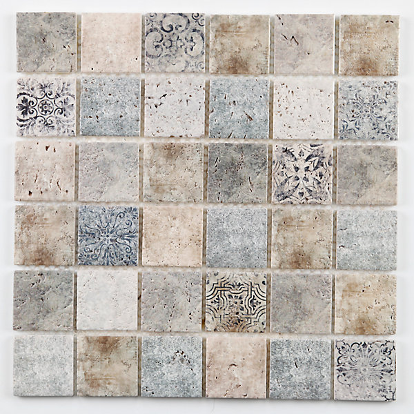 Mosaïque beige 4,8 x 4,8 cm Tahat travertin pierre naturelle