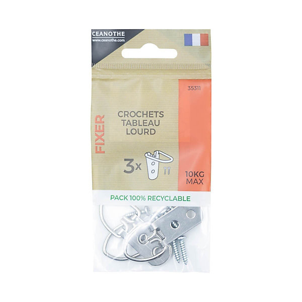 Lot de 3 crochets pour tableau lourd 10 kg - Marque Française