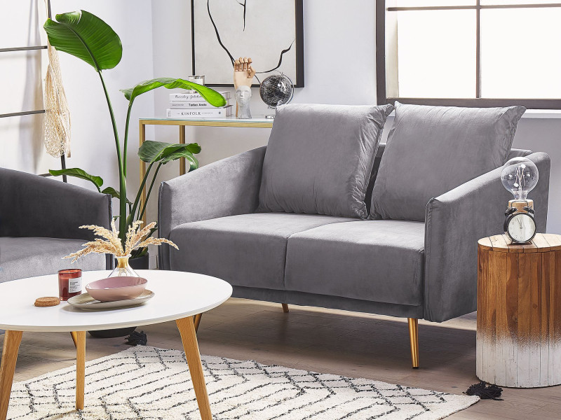 Sofa 2-osobowa welur szara