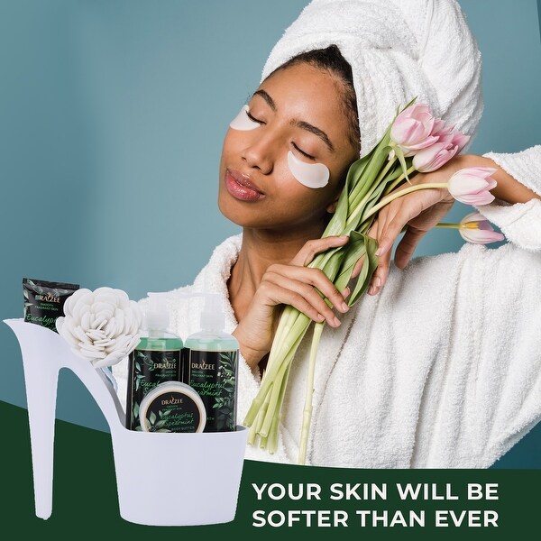 Draizee Heel Shoe Spa Gift Set  Eucalyptus Spearmint Scented Bath Essentials Gift Basket With Shower Gel, Bubble Bath, etc.