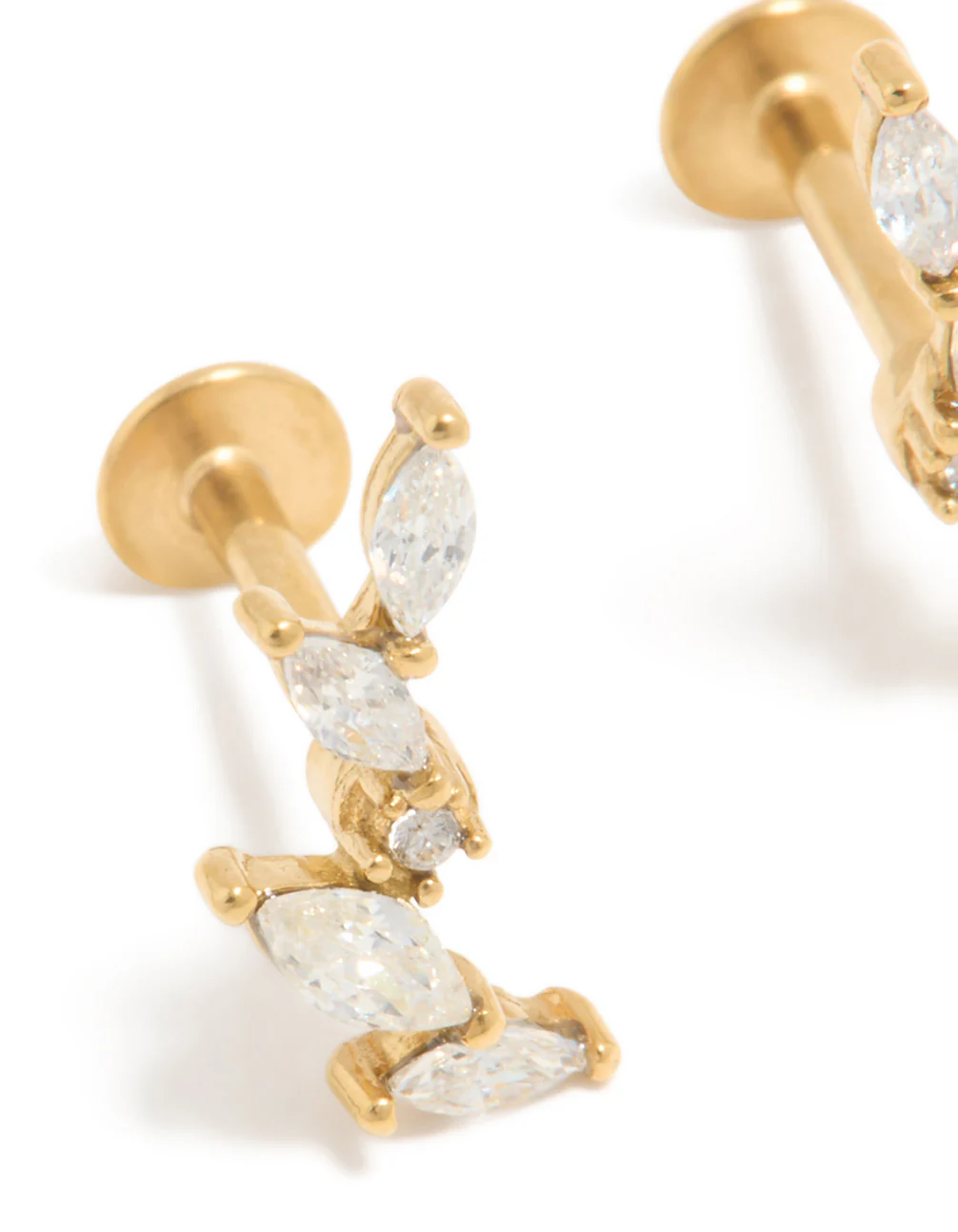 Gold Plated Surgical Steel Cubic Zirconia Leaf Crawler Flat Back Studs