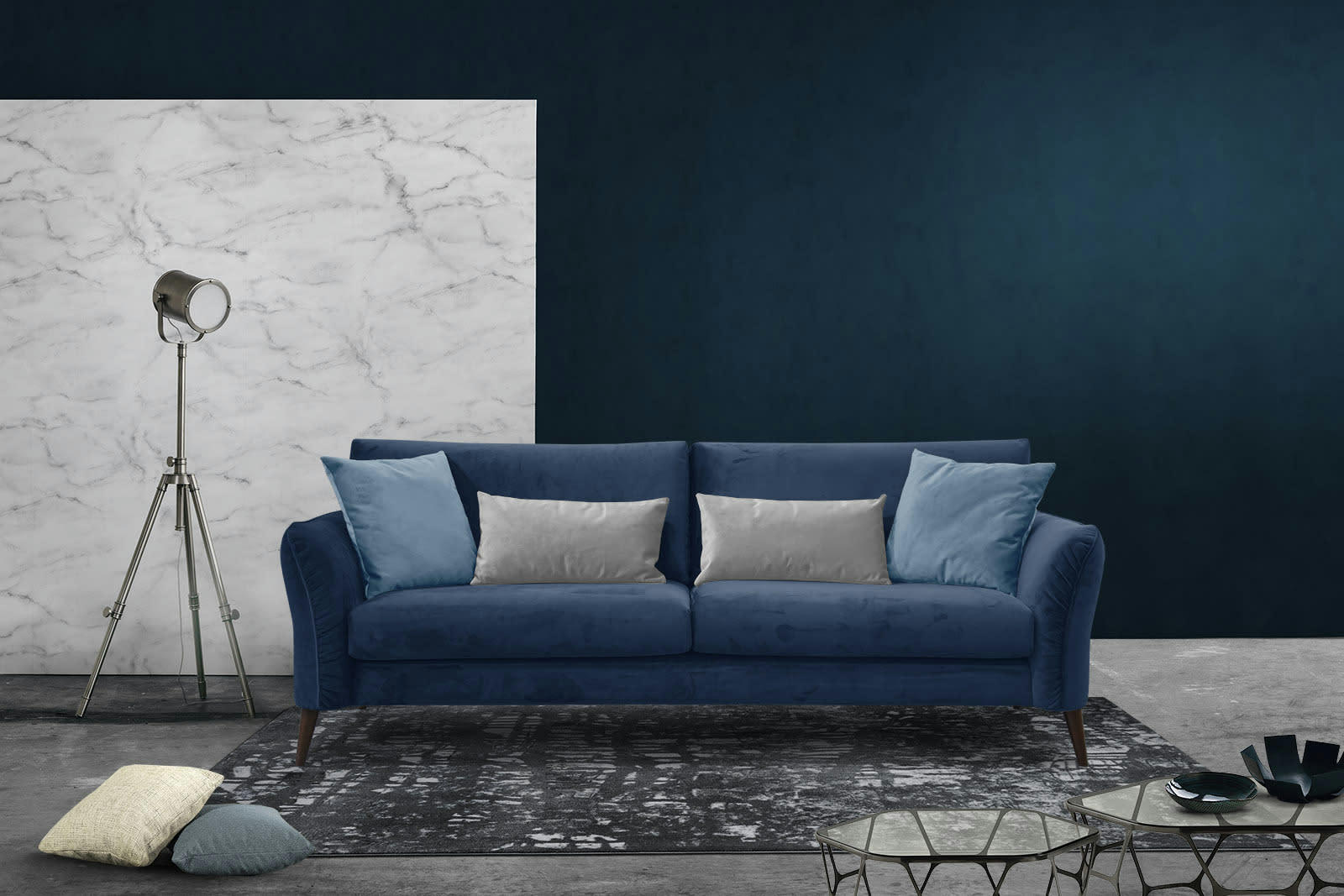 FIGARI - Canapé 3 places tissu  bleu foncé